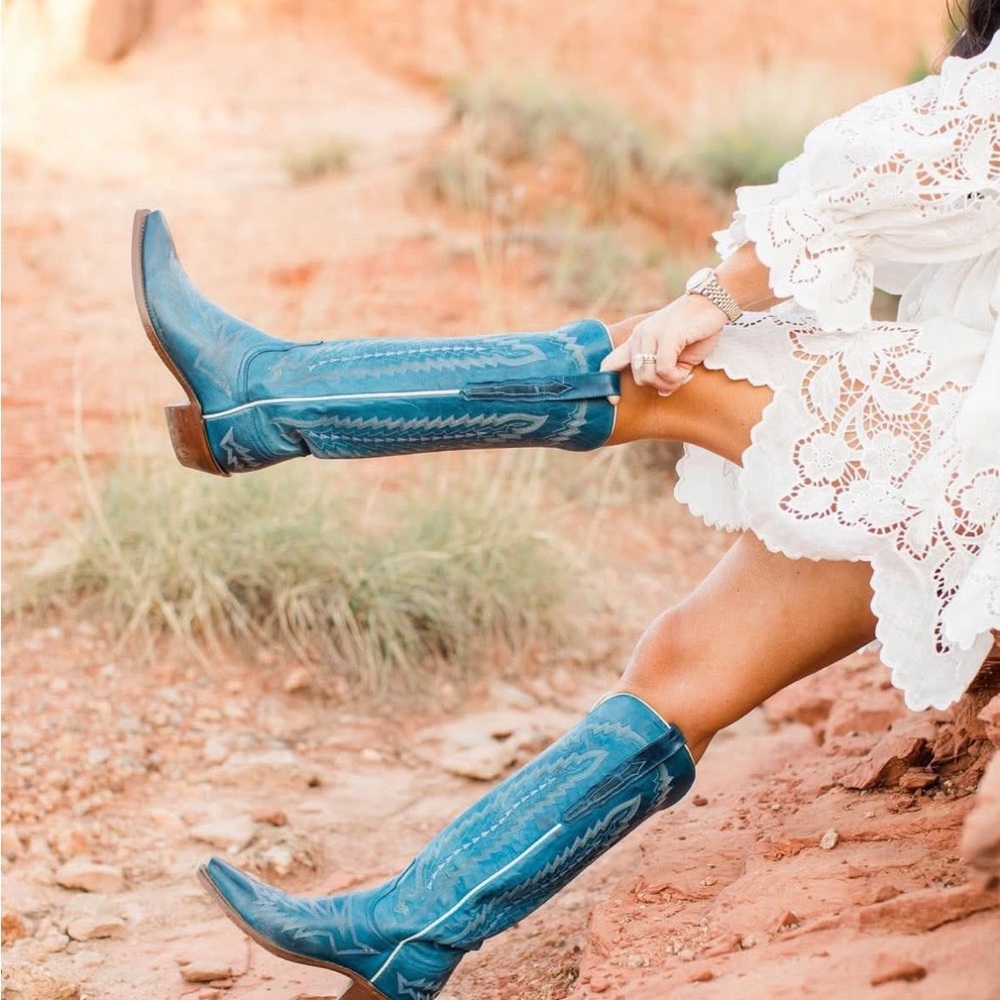 ISO Lucchese Priscilla 7.5 Ocean Blue Heeled Boots